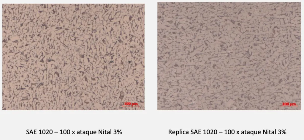 Réplica metalográfica em acetato para análise de campo